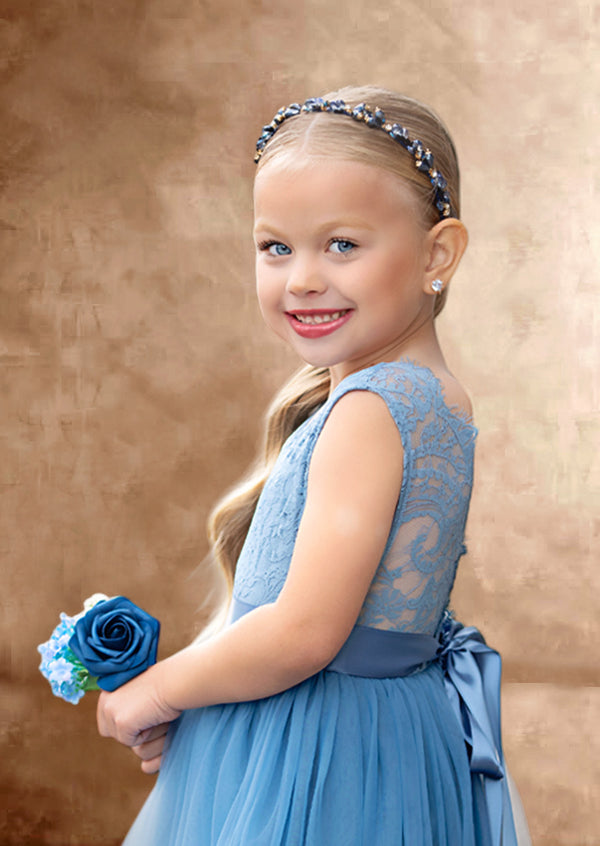 Azazie Flower Girl Dress || Dusty Blue - 1-2Year / Dress with Chiffon  Flower Sash Azazie Dusty Blue Flower Girl Dress