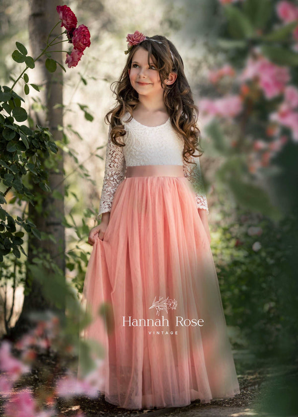 dusty pink flower girl dress with sleeves
