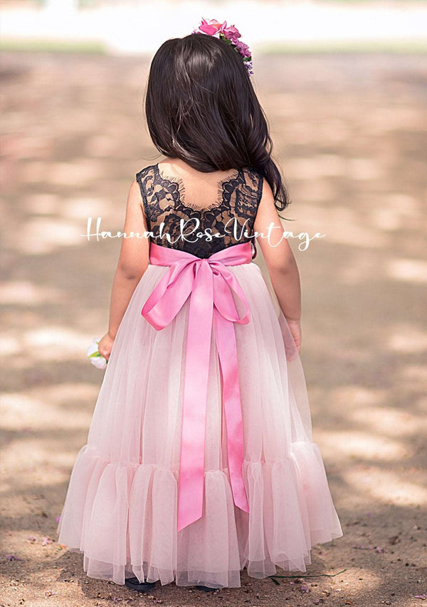 Pink and Black flower girl dress