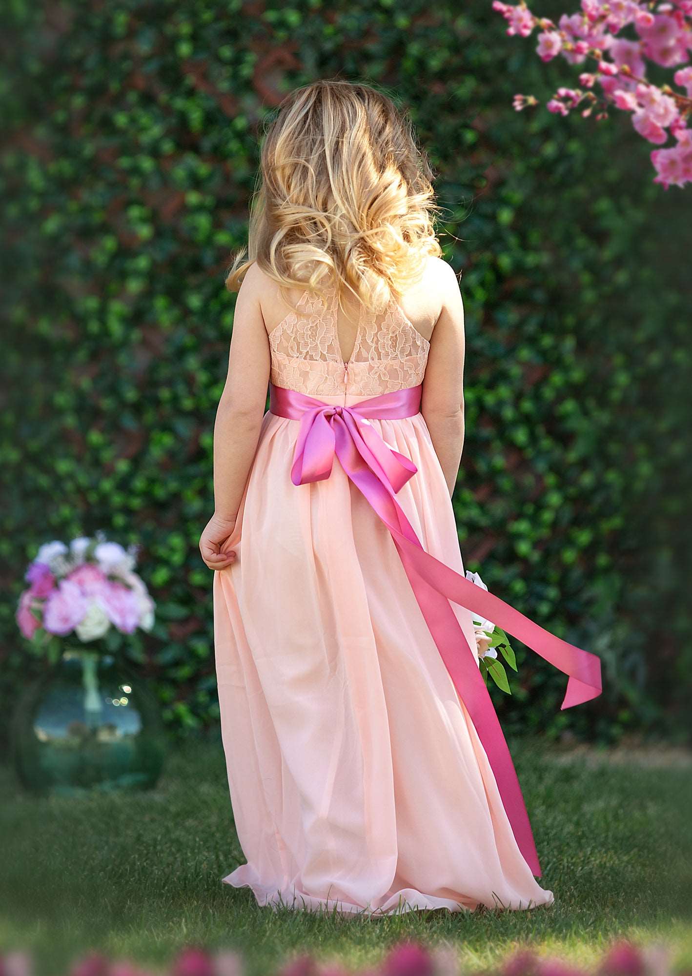 blush lace flower girl dresses