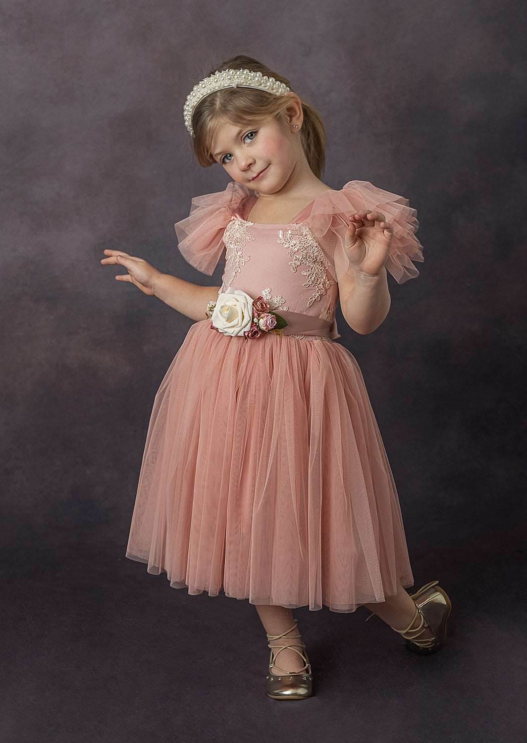 Knee Length Dusty Rose Flower Girl Dress