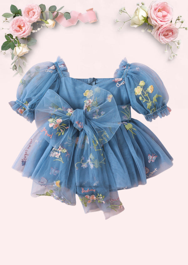 Enchanted Floral Baby Girl Romper in Dusty Blue