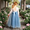 Long Sleeve Flower Girl Dresses in Dusty Blue for Boho Wedding