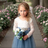 Long Sleeve Flower Girl Dresses in Dusty Blue for Boho Wedding
