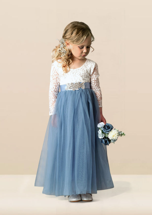 long sleeve flower girl dresses dusty blue