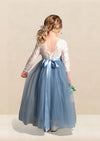 dusty blue flower girl dresses with sleeves