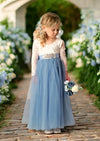 Dusty blue flower girl dresses with sleeves for toddlers