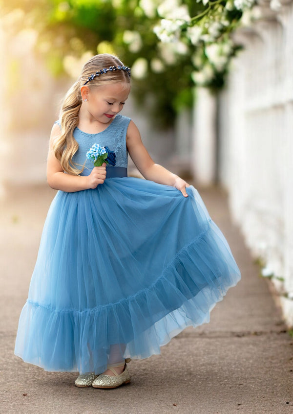 flower girl dresses tulle and lace for toddlers for weddings in dusty blue