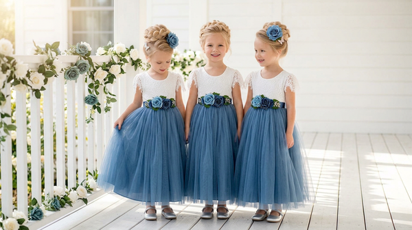 Dusty Blue Wedding Theme Flower Girl Dresses