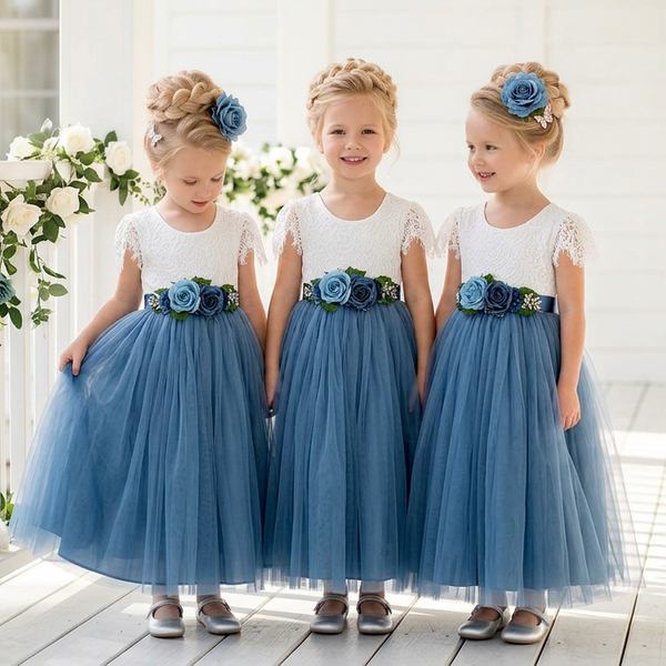 Dusty Blue Wedding Theme Flower Girl Dresses