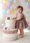 Embroider Cake Smash Baby Romper in Rose
