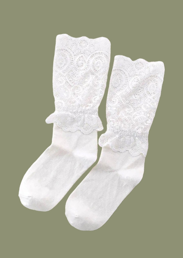 girls white lace knee socks