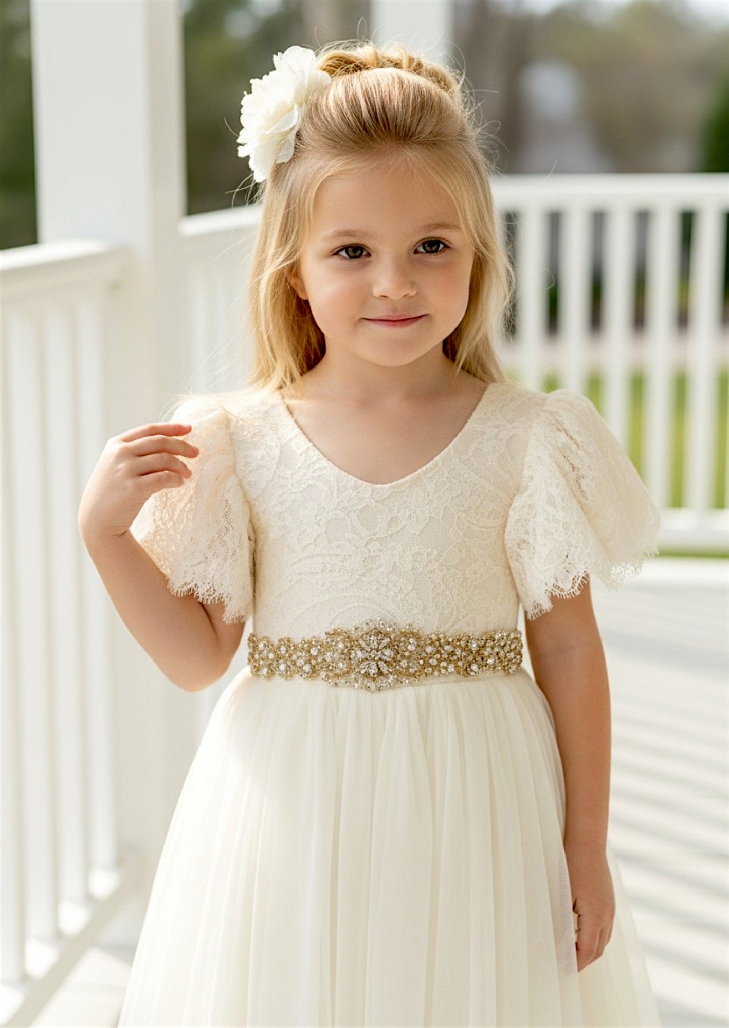 Golden Jewel flower girl sash belt