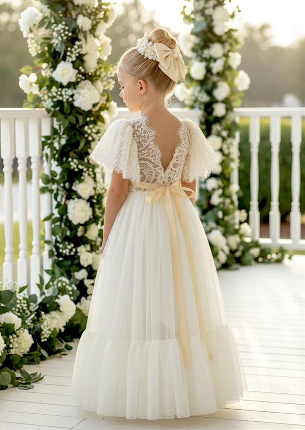ivory open back flower girl dresses for todders