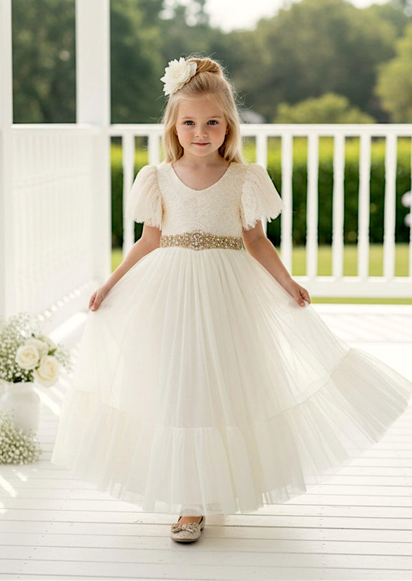 elegant ivory dresses Elegant Tulle & Lace Ivory Flower Girl Dress