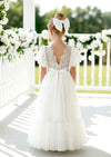 White flutter sleeve flower girl dresses