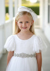 Silver Jewel Flower Girl Sash Belt