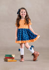 Toddler Girl Twirl Dresses for Fall in Navy Gold