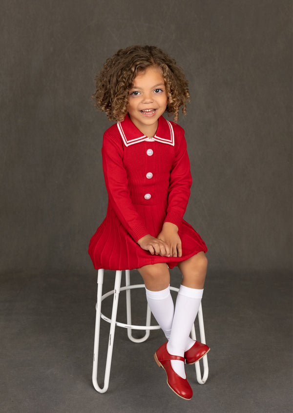 Toddler Girl Sweater Dress in Red