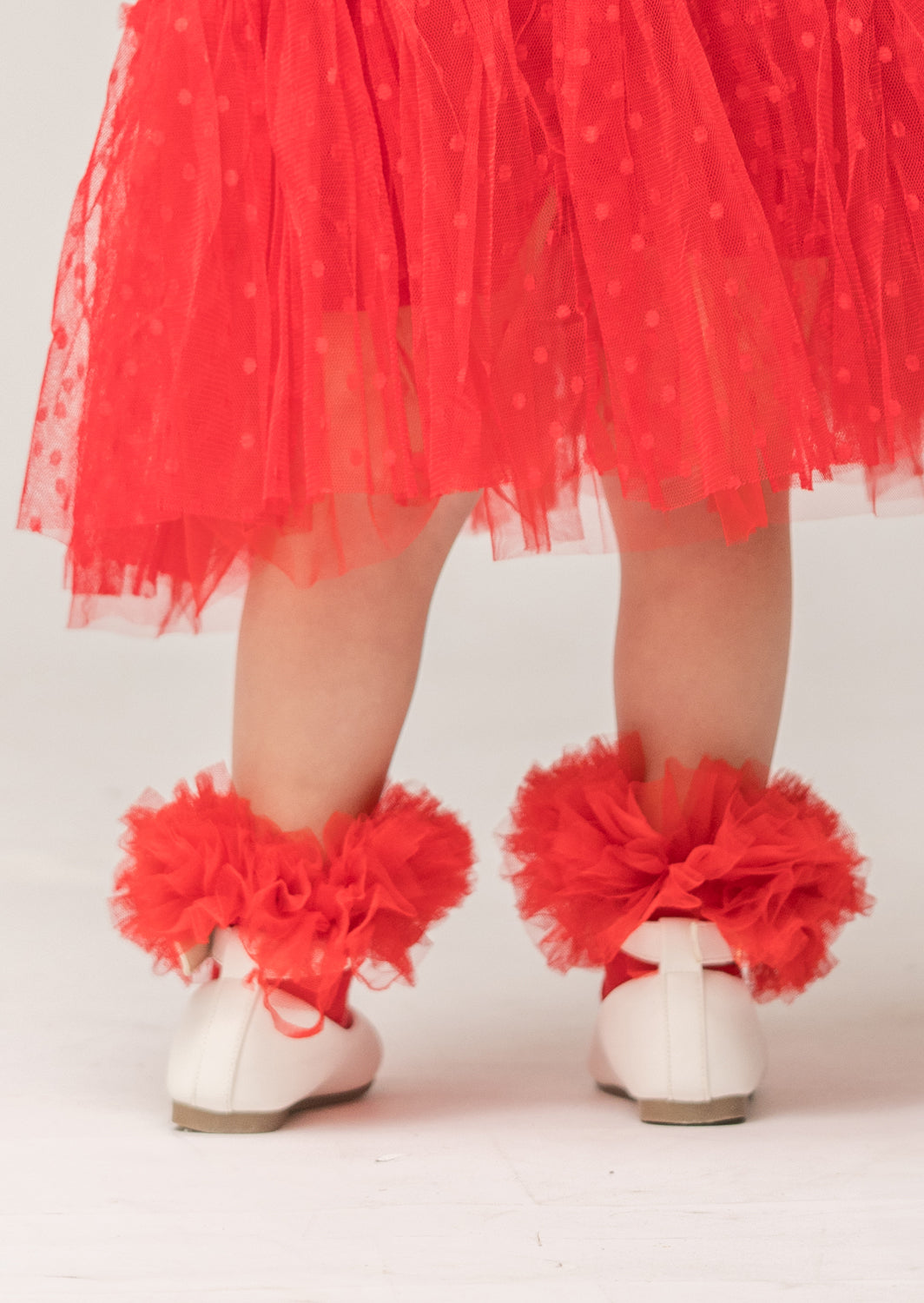 Elodie Red Pom Pom Ruffle Socks