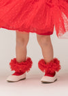 Elodie Red Pom Pom Ruffle Socks