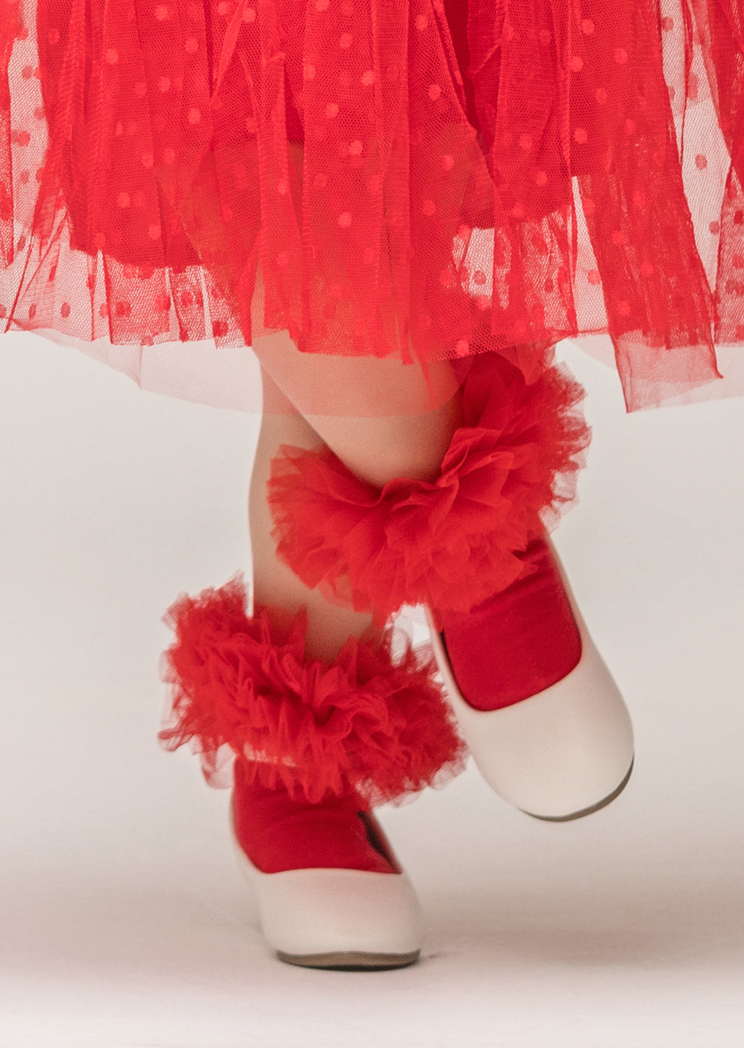 Elodie Red Pom Pom Ruffle Socks