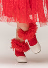 Elodie Red Pom Pom Ruffle Socks