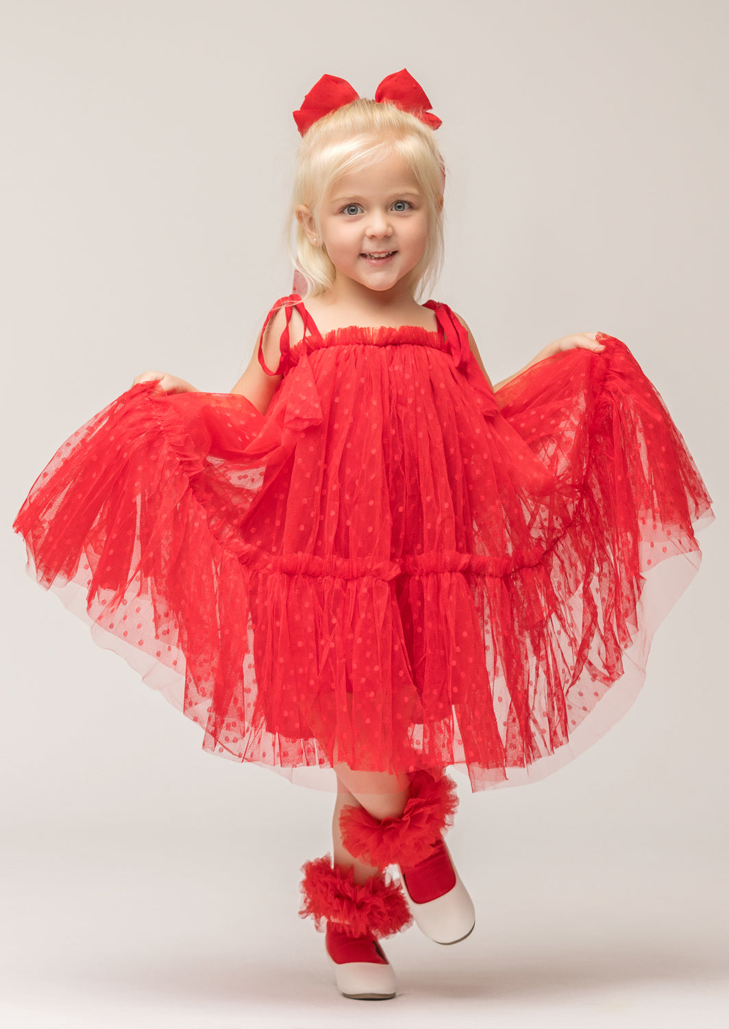 Elodie Red Pom Pom Ruffle Socks