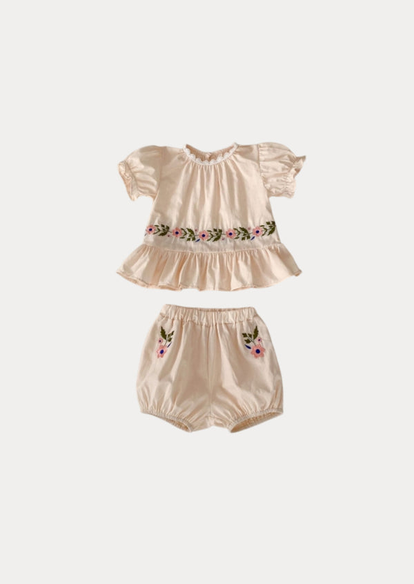 Jacki Embroidered Bloomer Set in Beige