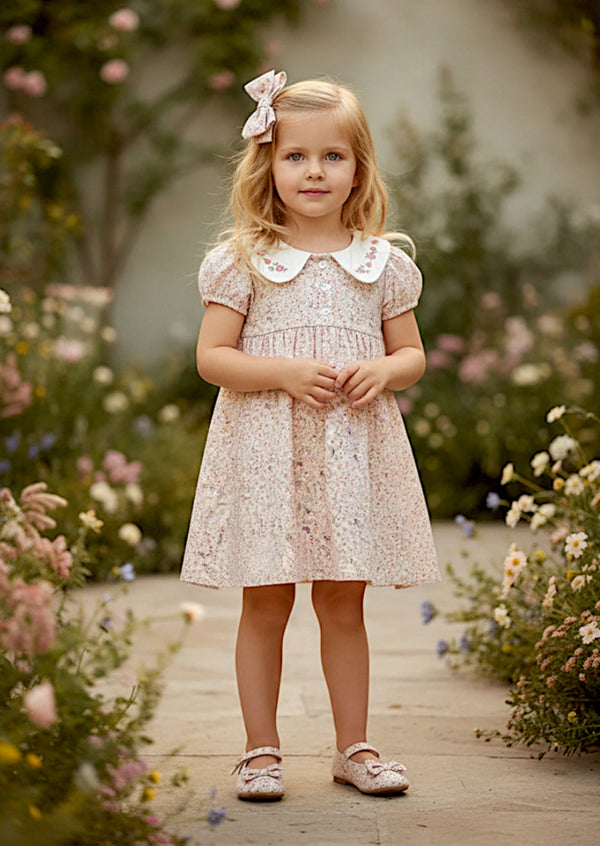 Toddler Girl Ditsy Print Dress in Pink - Girls Cotton Print Dresses