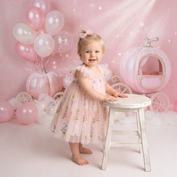 embroidered tulle tutu dress baby girl cake smash outfit in pale pink