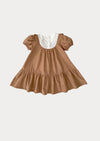 Girls Brown Ruffle Dress with Embroidered Bodice