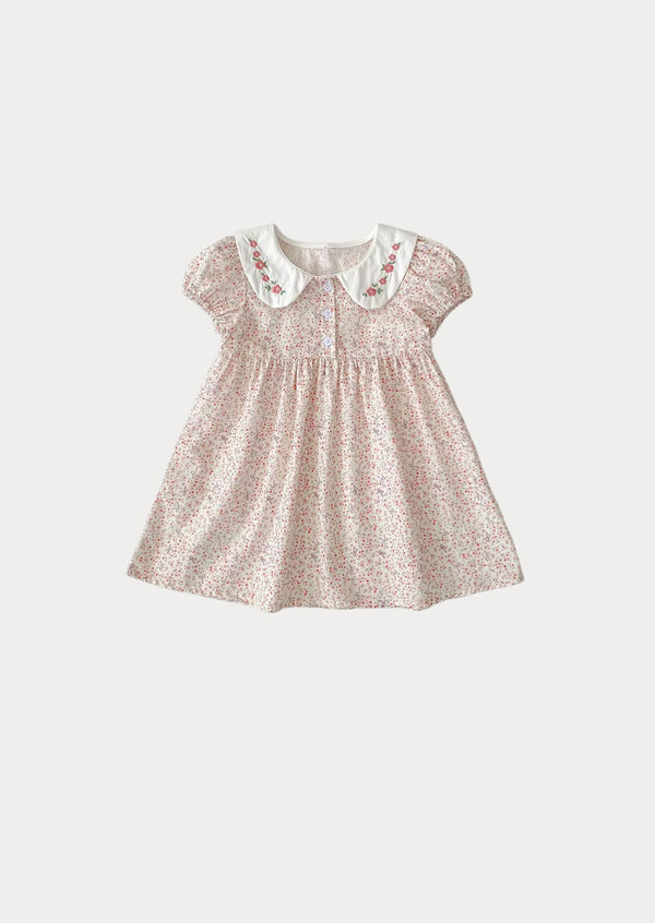 Toddler Girl Ditsy Print Dress in Pink - Girls Cotton Print Dresses