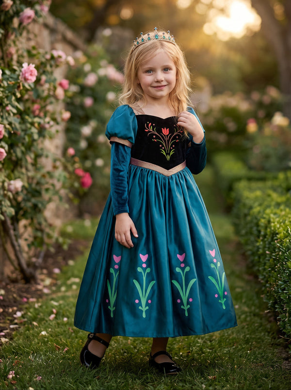 Frozen Inspired Anna Coronation Blue Princess Dress for Girls | Enchanted Princess Dresses