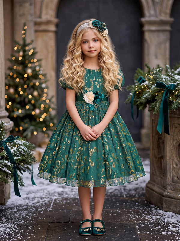 Girls Emerald Green Dress | Girl Christmas Dresses