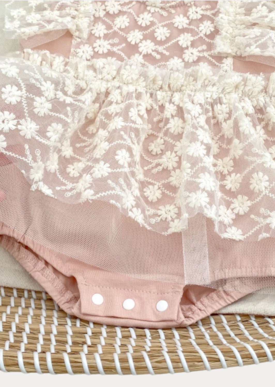 Eulalie Floral Lace Romper in Pink