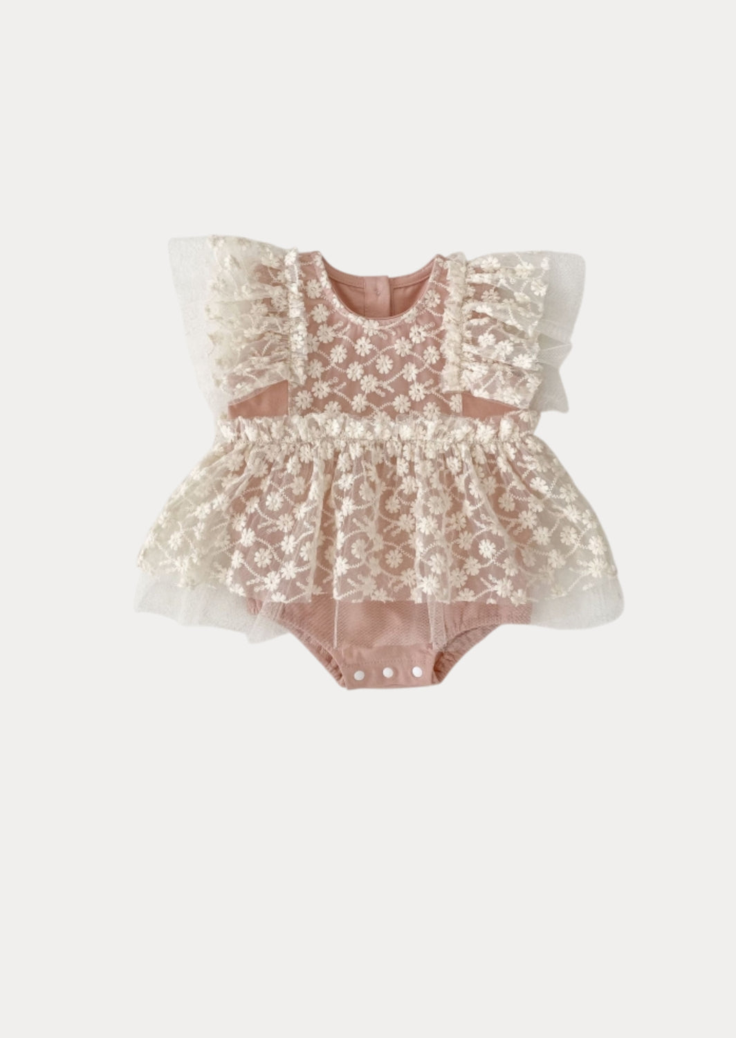 Eulalie Floral Lace Romper in Pink
