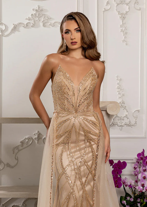 Beaded Sheath Gown with Detachable Overskirt | Two‑in‑One Formal Dress