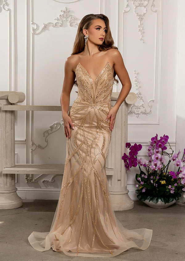 Beaded Sheath Gown with Detachable Overskirt | Two‑in‑One Formal Dress