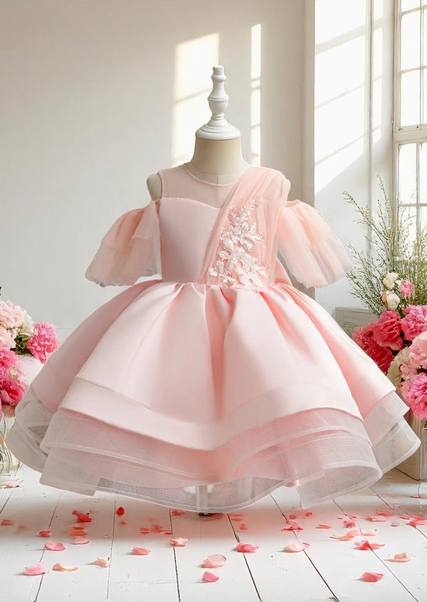 Toddler & Girls  Fancy Drop Shoulder Birthday Special Occasion Dress with Lace 