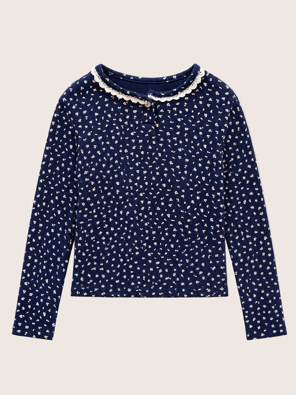Girls’ Ribbed Cotton Top in Blue | Girls Long Sleeve Tops