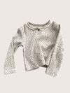 Girls’ Ribbed Cotton Top in Gray | Girls Long Sleeve Tops