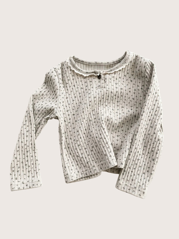 Girls’ Ribbed Cotton Top in Gray | Girls Long Sleeve Tops
