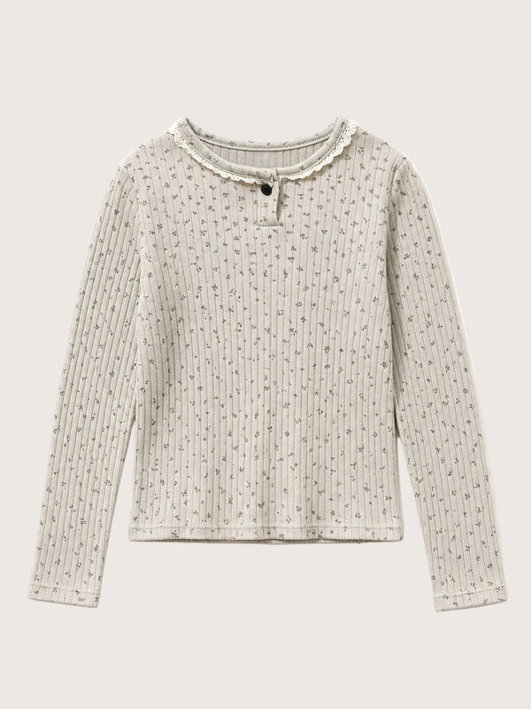 Girls’ Ribbed Cotton Top in Gray | Girls Long Sleeve Tops