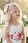 Flower Girl Sash and Flower Clip Set Rose Pink Blush