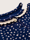 Fae Mini Print Ribbed Long-Sleeve Button Top in Blue