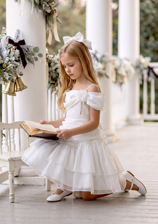 Girls Party Dress in White | Girls Special Occasion Christmas Dress