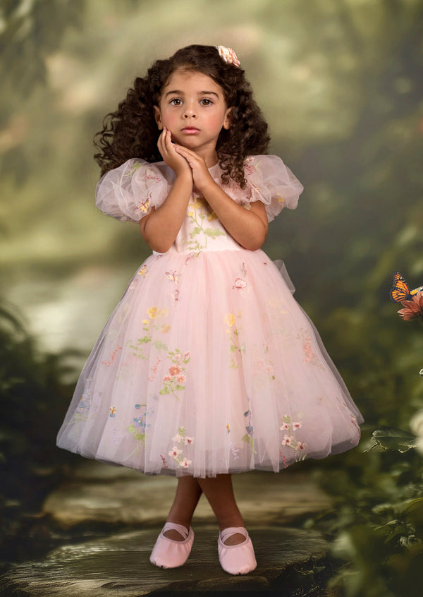Fairy Dream Floral Puff Sleeve Dress in Pink