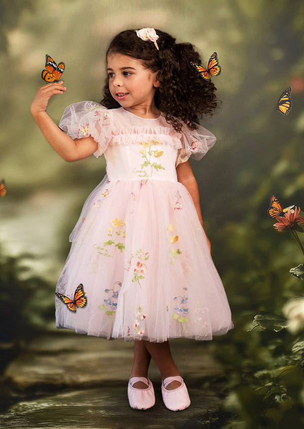 Fairy Dream Floral Puff Sleeve Dress in Pink