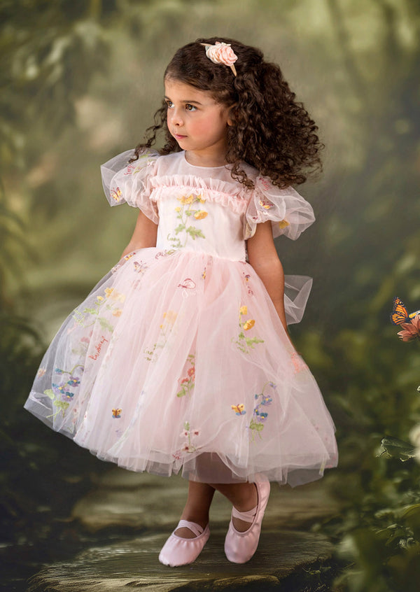 Fairy Dream Floral Puff Sleeve Dress in Pink